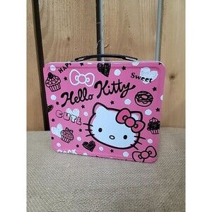 Vintage 2012 Hello Kitty Pink Tin Lunchbox 8.25x7x4"